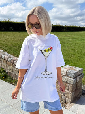 Olive Ice Cocktail Glass Oversized T-Shirt - White