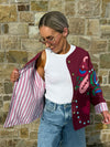 Indie Collarless Embroidered Jacket - Burgundy