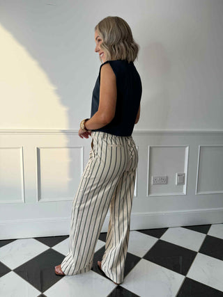 Lisa Wide Leg Trousers - Sandshell/Narrow Black