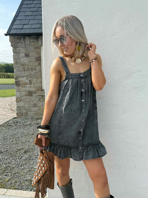 Oregon Acid Wash Denim Dress - Black