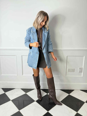 Viva Double Breasted Demin Blazer - Vintage Blue