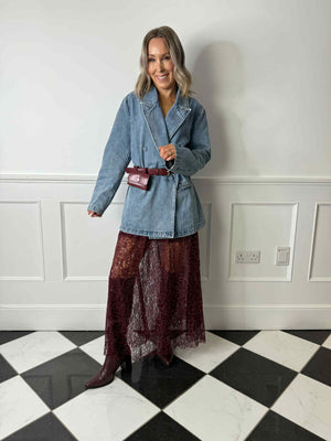 Viva Double Breasted Demin Blazer - Vintage Blue