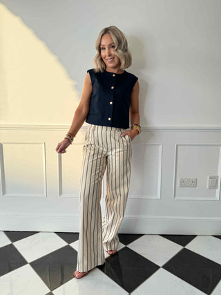 Lisa Wide Leg Trousers - Sandshell/Narrow Black