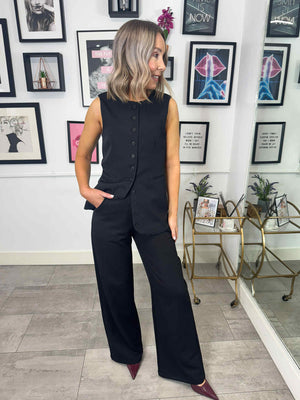 Tempre Long Waistcoat - Black