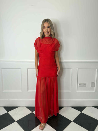 Blair Sheer Mesh Maxi Dress - Red