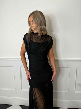 Blair Sheer Mesh Maxi Dress - Black