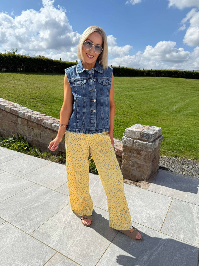 Flora High Waist Plisse Trousers - Yellow
