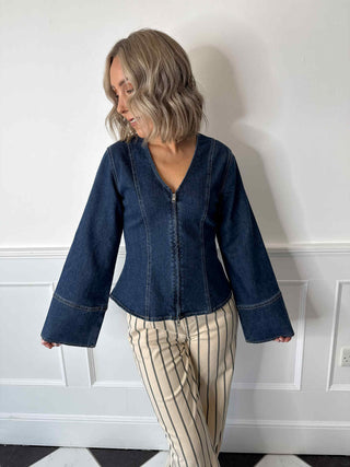 Flora Fitted Denim Jacket - Medium Blue