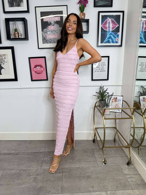 Hollie Strappy Cami Textured Maxi Dress - Pink