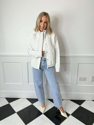Familla Quilted Bomber Jacket - White Polka