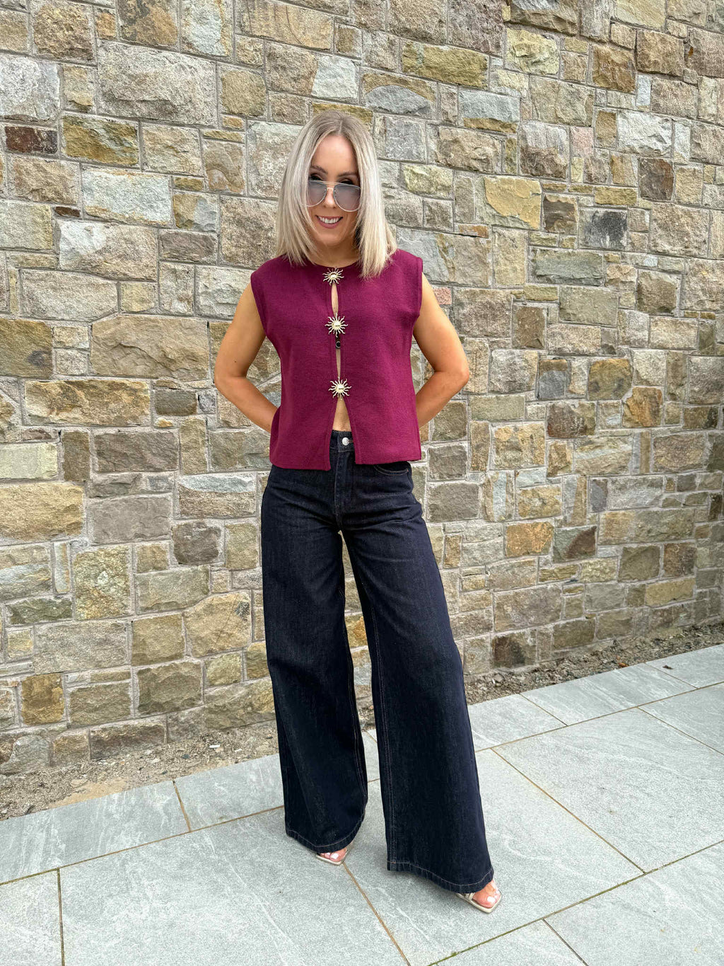 Roxane Knitted Waistcoat - Burgundy