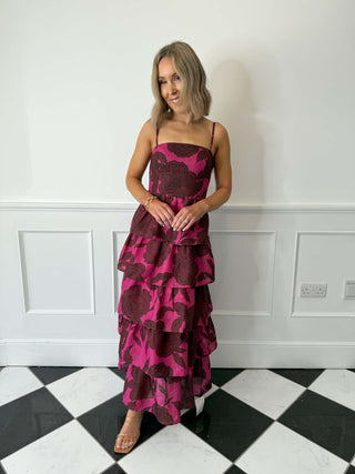 Aalyiah Square Neck Ruffle Midaxi Dress