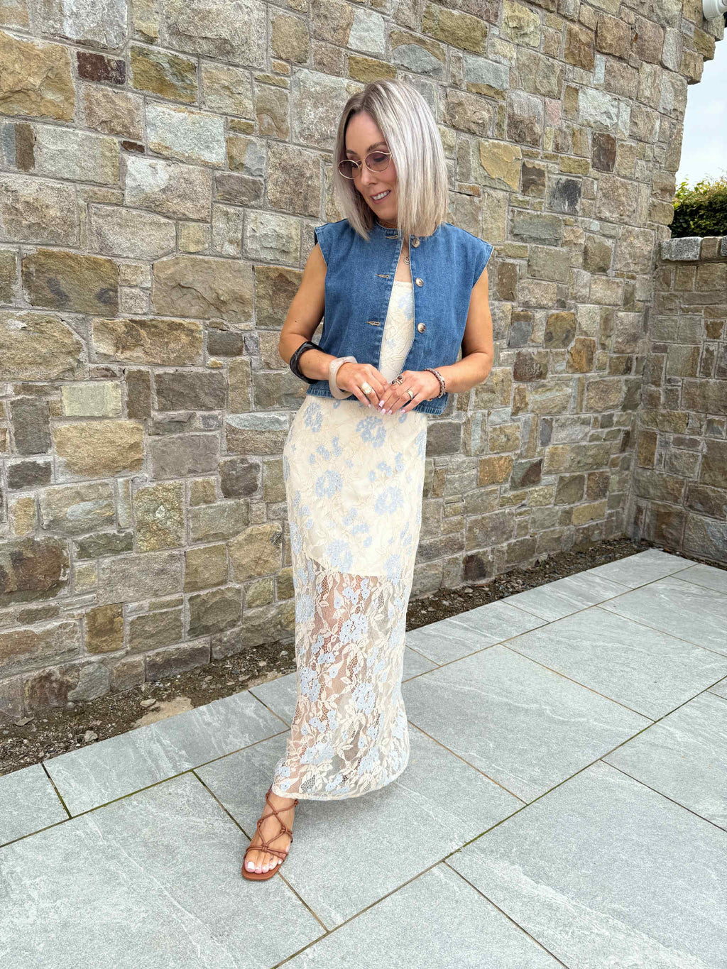 Frida Lace Cami Midi Dress - Blue Lace