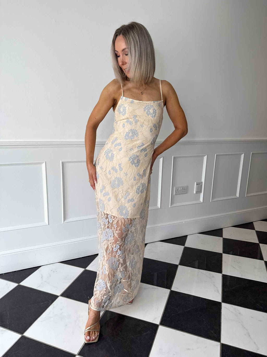 Frida Lace Cami Midi Dress - Blue Lace