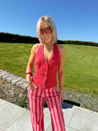 Celia Backless Halter Waistcoat - Red