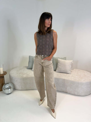 Izzy Barrel Leg Jeans - Taupe