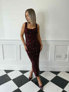 Jovie Sequin Square Neck Midi Dress - Burgundy