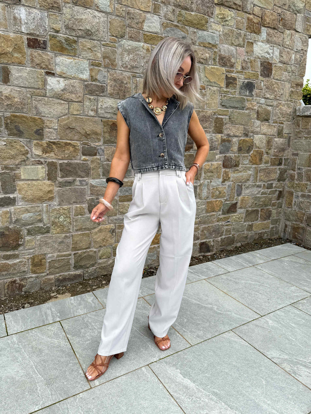 Yaz Denim Waistcoat - Washed Black