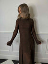 Riya Long Sleeve Diamante Maxi Dress - Brown