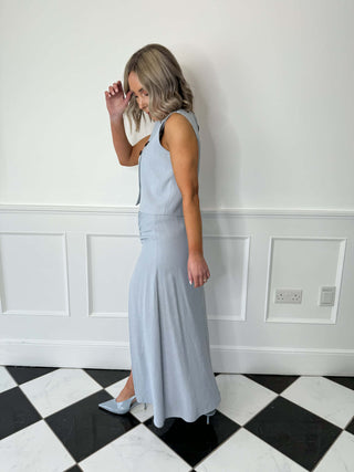 Pixie Linen Midi Skirt - Blue