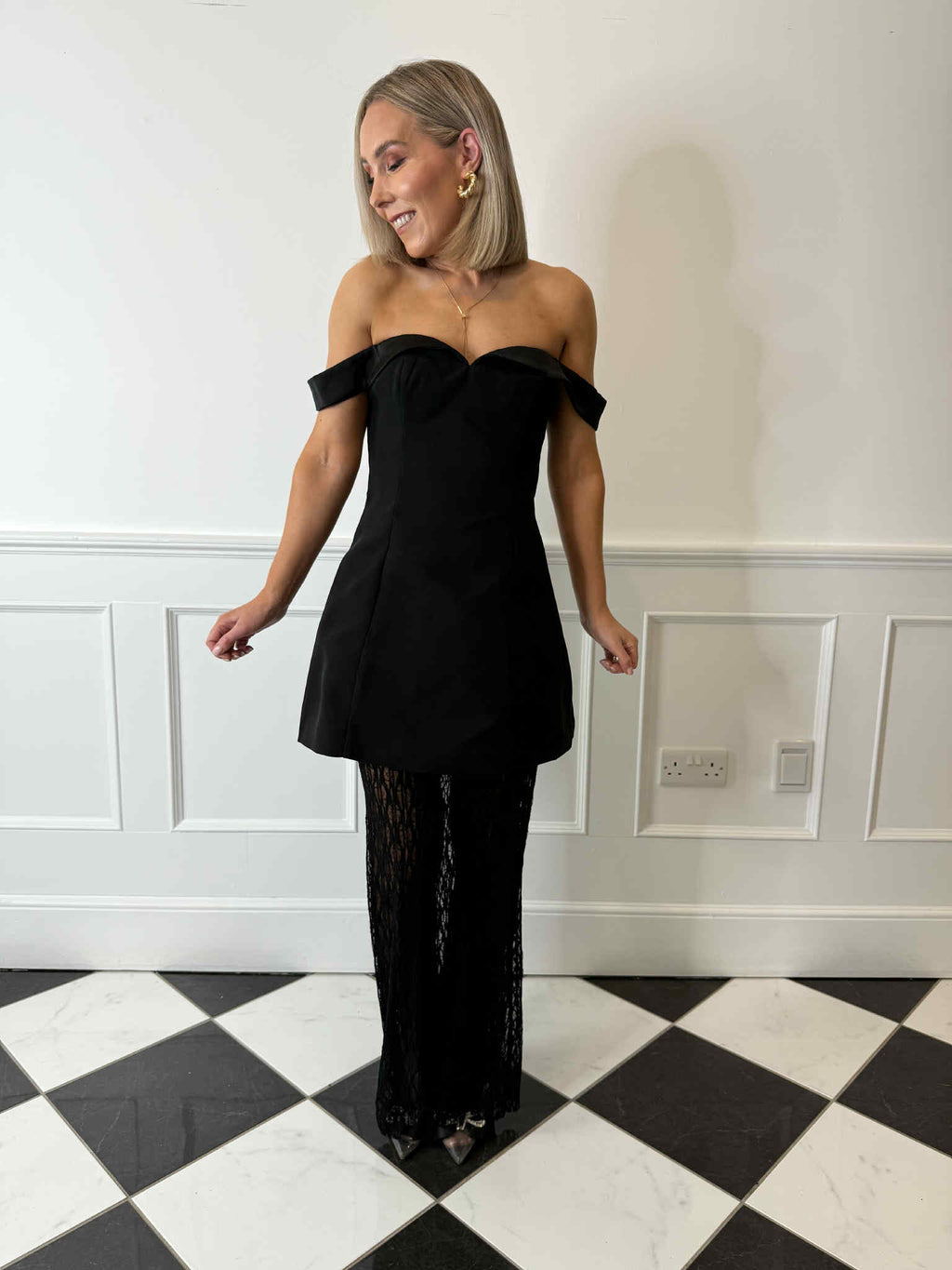 Kali Bardot Mini Dress - Black