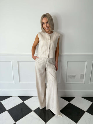 Tami Waistcoat - Oatmeal/Pinstripe