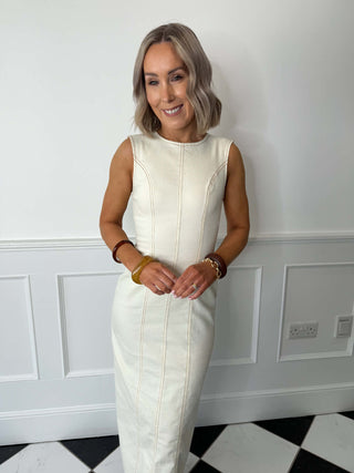 Franna Denim Midi Dress - Ecru