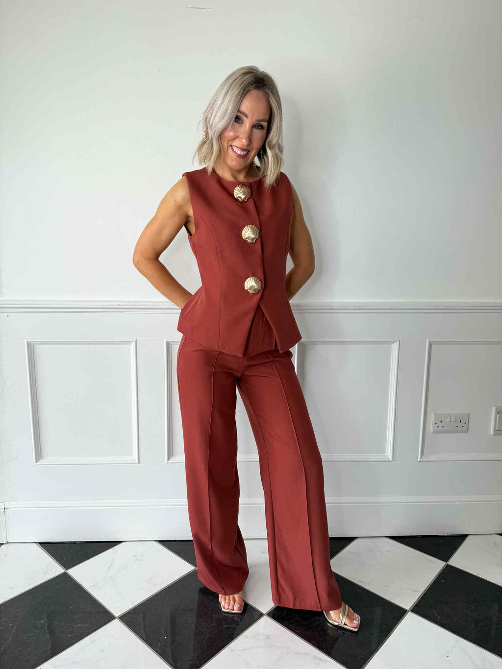 Lottie Waistcoat - Rust Red