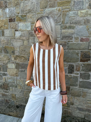 Rhea Sleevless Denim Top - Rust Stripe