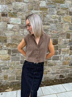 Yaz Denim Waistcoat - Brown