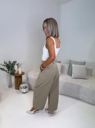 Morgan Barrel Leg Trousers - Taupe