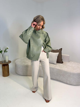 Lucy PU Funnel Neck Jacket - Green
