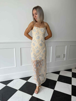 Frida Lace Cami Midi Dress - Blue Lace