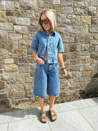 Sky Jorts - Medium Blue Denim