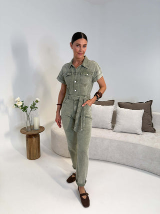 Tami Denim Jumpsuit - Khaki