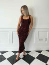 Jovie Sequin Square Neck Midi Dress - Burgundy