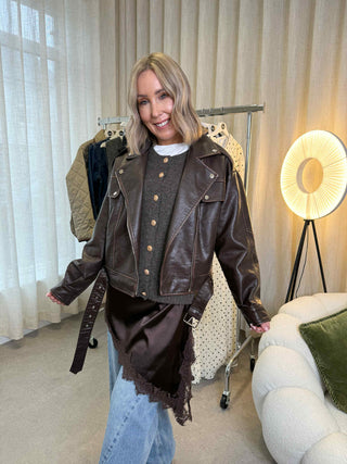 Freya Faux Leather Jacket - Brown