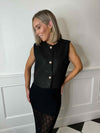 Livia Textured Sparkle Waistcoat - Black
