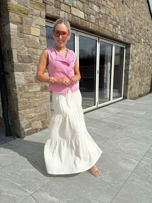 Chloe Denim Asymmetrical Waistcoat - Fushia