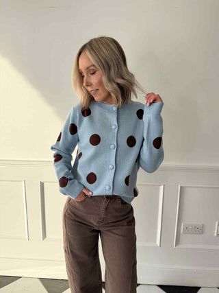 Indie Polka Dot Cardigan - Blue/Brown
