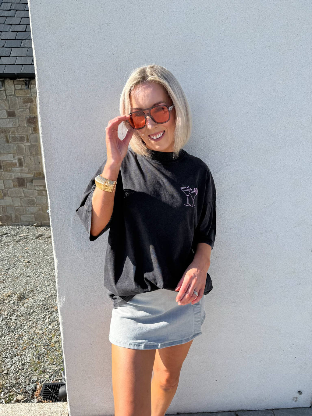 Cocktail Oversized T-Shirt - Black Acid Wash