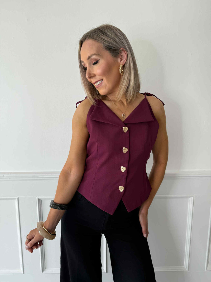 Jess Tie Shoulder Waistcoat - Plum