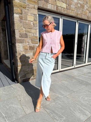 Yaz Denim Waistcoat - Light Pink