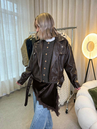 Freya Faux Leather Jacket - Brown