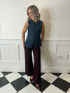 Rose Pinstriped Long Denim Vest - Dark Blue