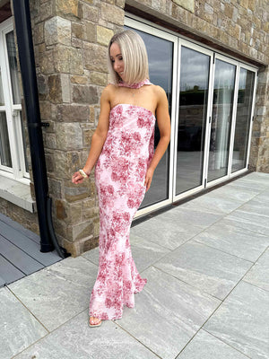 Jenna Floral Printed Dress - Rose