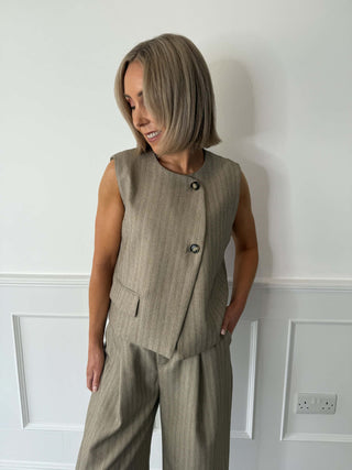 Sienna Waistcoat - Beige Pinstripe