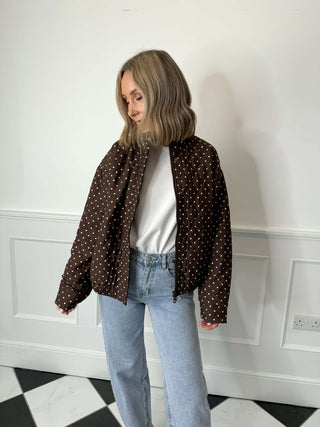 Familla Quilted Bomber Jacket - Brown Polka