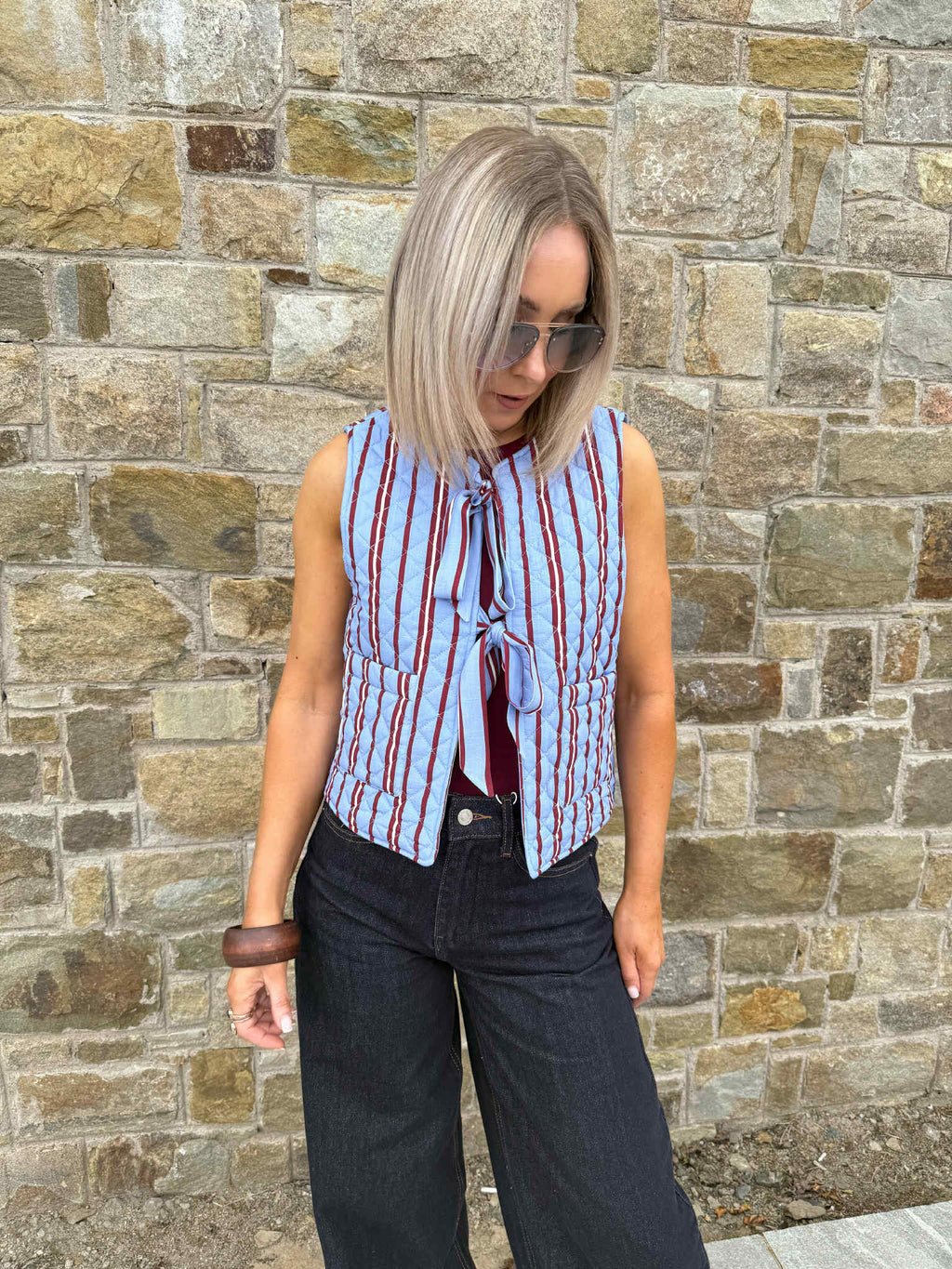 Saria Quilted Gilet - Striped Lavender