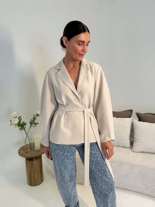 Lexi Balloon Sleeve Belted Blazer - Beige